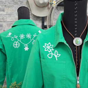 Coverall- Chainstitched Grass Green Field Bloom (sz.M)