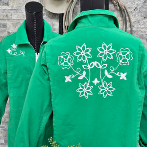Coverall- Chainstitched Grass Green Field Bloom (sz.M)