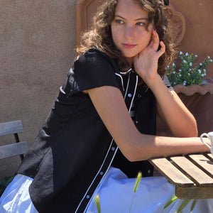 Reba- Women's Piped Short Sleeve Shirt (Black)