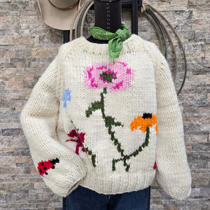 Pullover- Handknit Wildflowers Crewneck