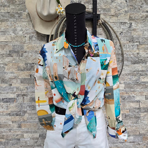Silk Blouse- Surfer Photo Print
