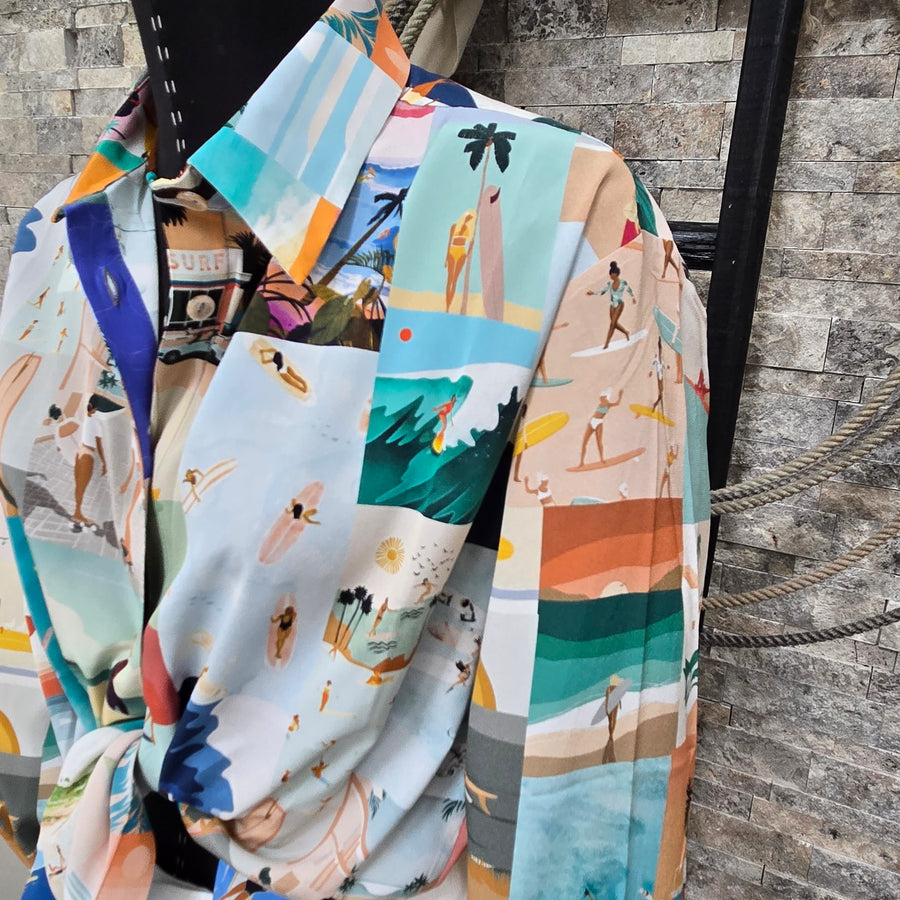 Silk Blouse- Surfer Photo Print
