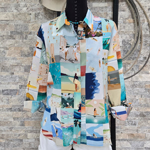 Silk Blouse- Surfer Photo Print