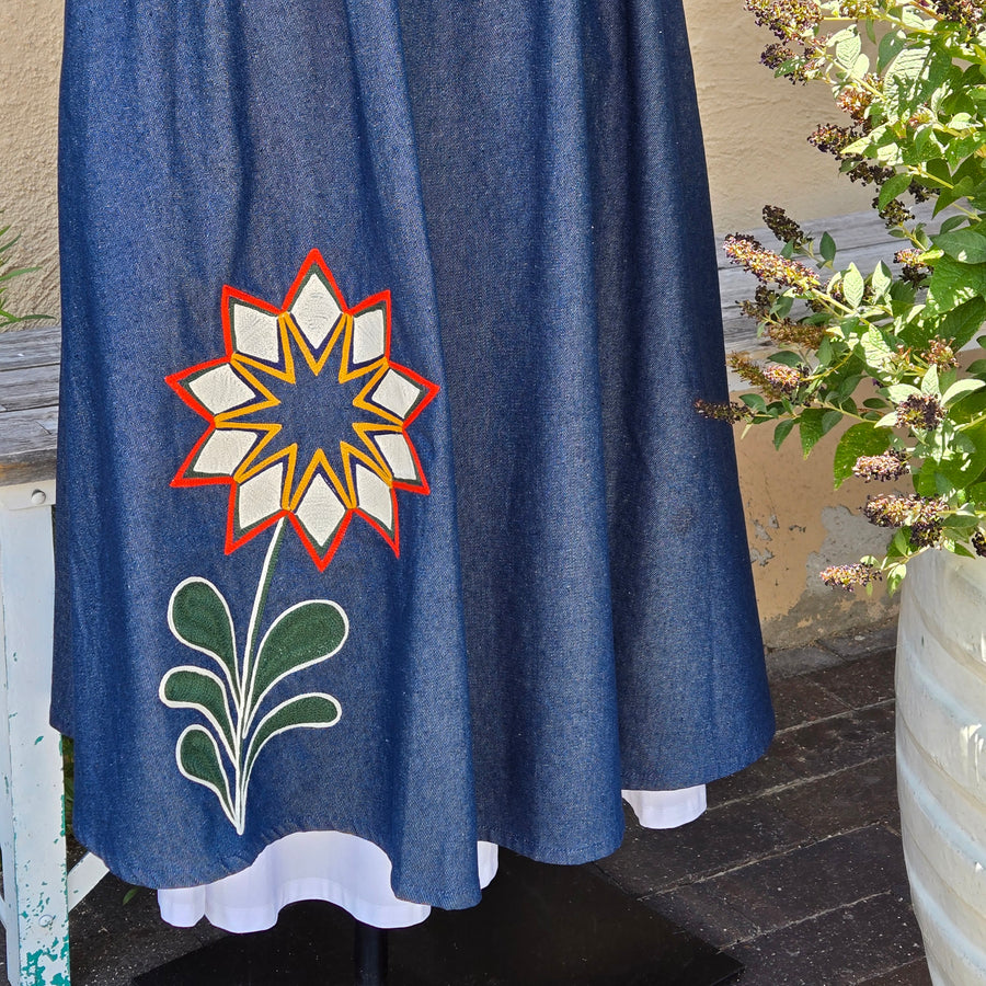 Dress- Geometric Garden Chainstitched Denim (sz.S)