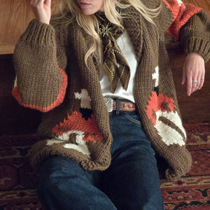 Cardigan- Handknit Cowboy Cardi (Chocolate)