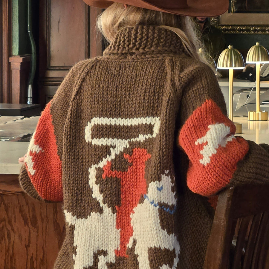 Cardigan- Handknit Cowboy Cardi (Chocolate)