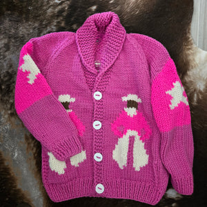 Cardigan- Handknit Cowboy Cardi (Raspberry)