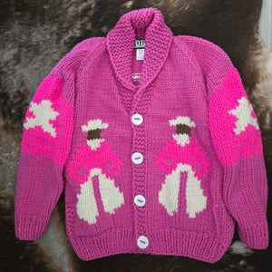 Cardigan- Handknit Cowboy Cardi (Raspberry)