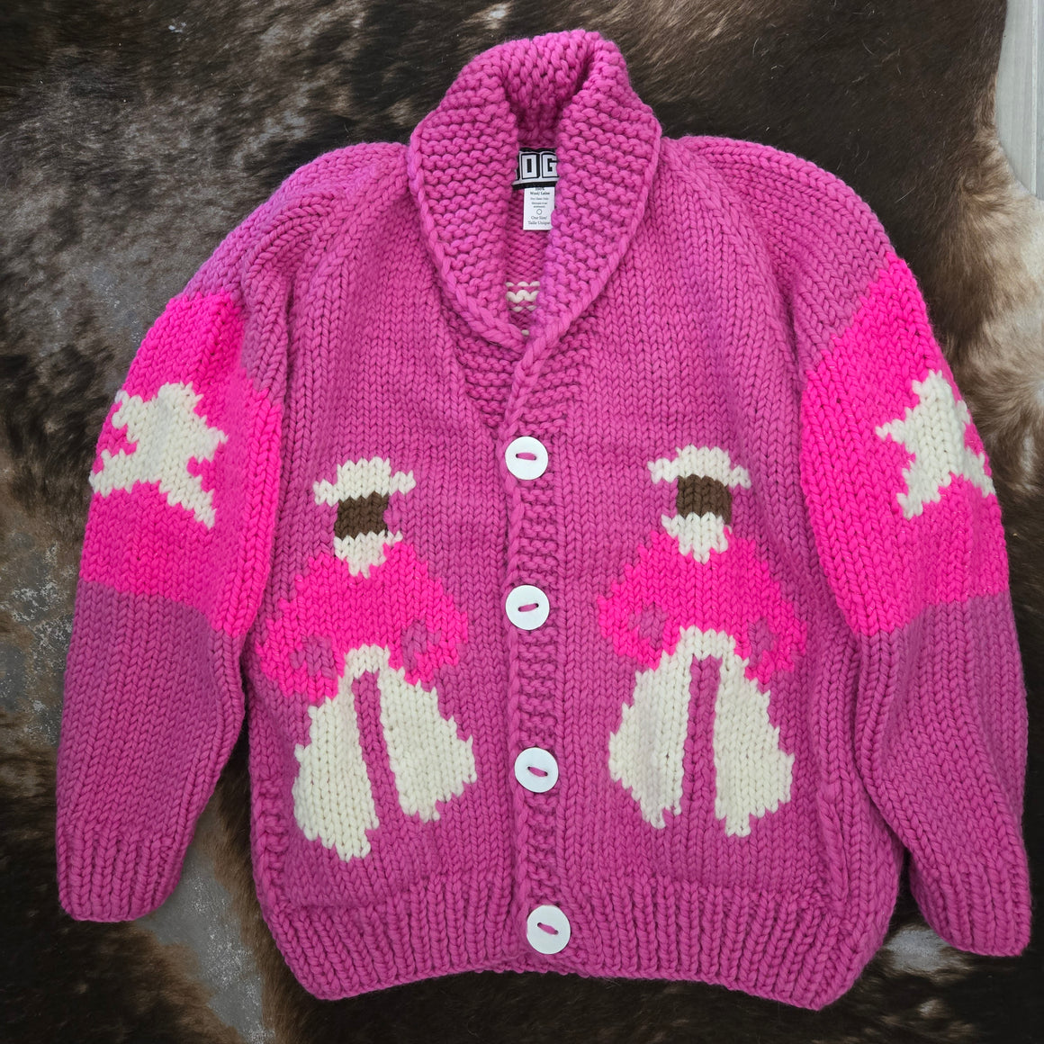 Cardigan- Handknit Cowboy Cardi (Raspberry)