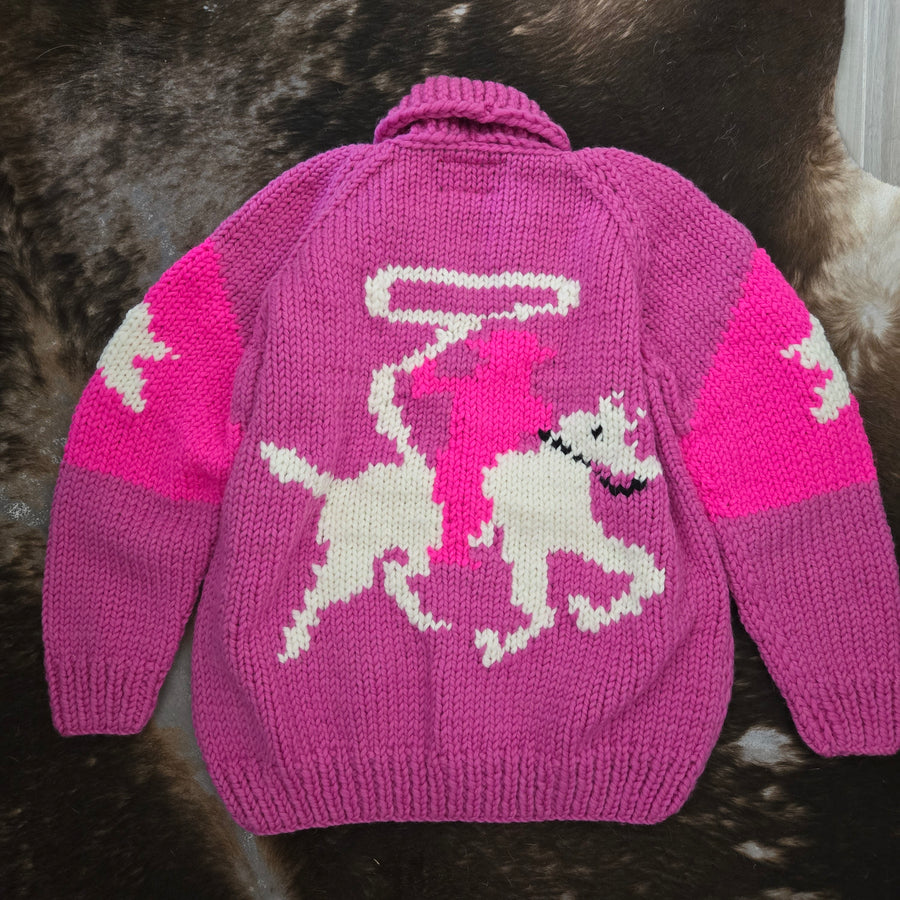 Cardigan- Handknit Cowboy Cardi (Raspberry)