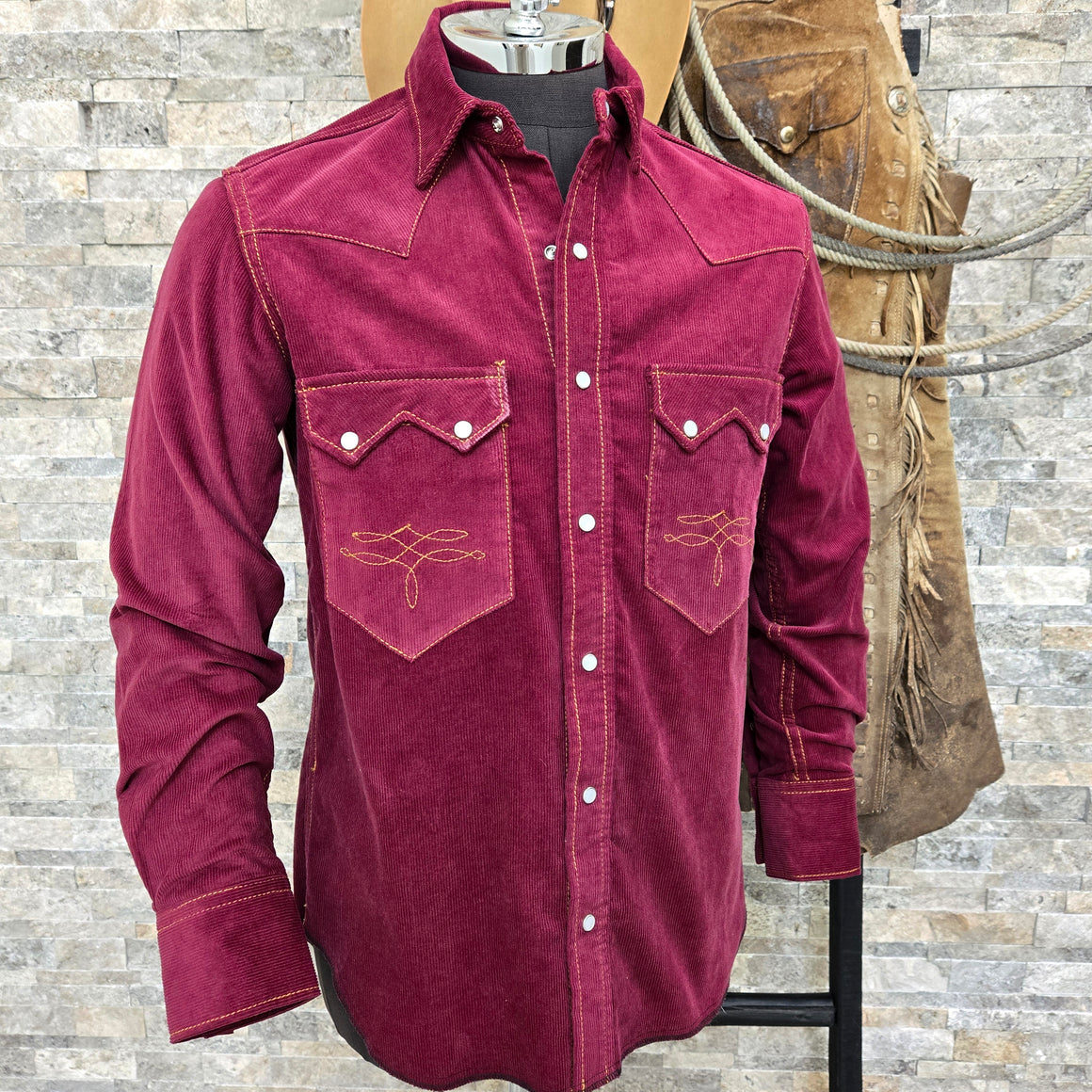 The Highwayman- Long Sleeve Oxblood Corduroy Western Shirt