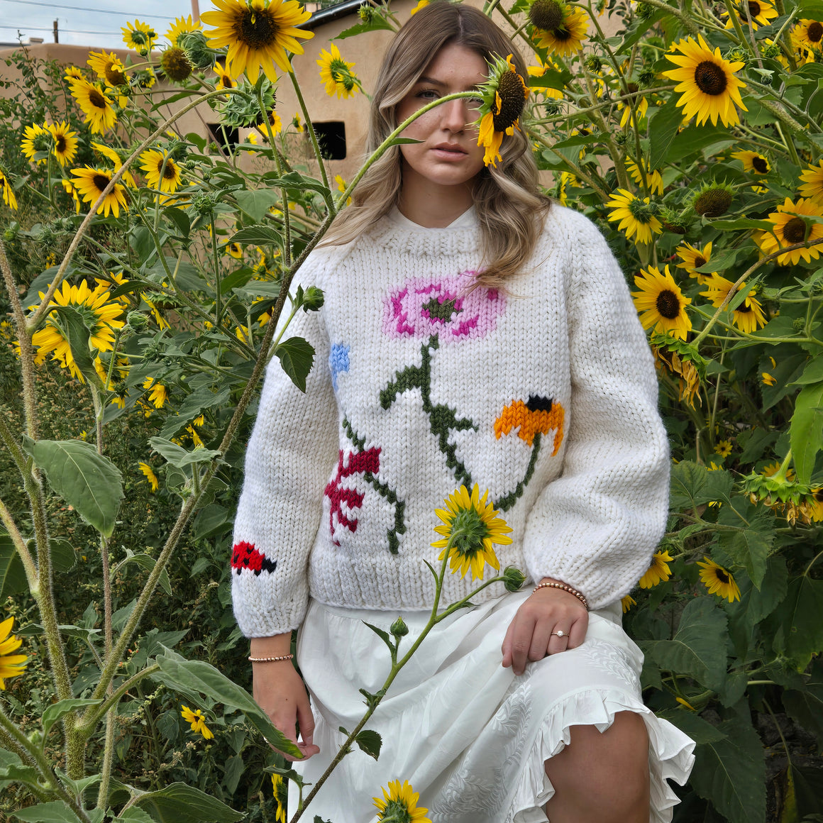 Pullover- Handknit Wildflowers Crewneck
