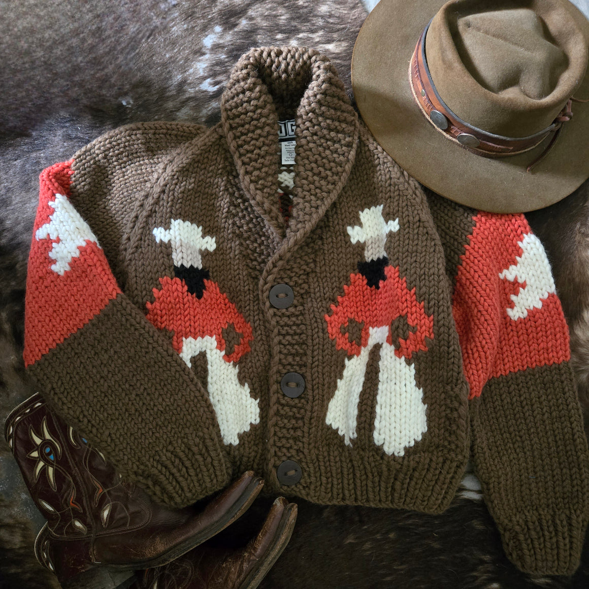 Cardigan- Handknit Cropped Cowboy Cardi (Chocolate)
