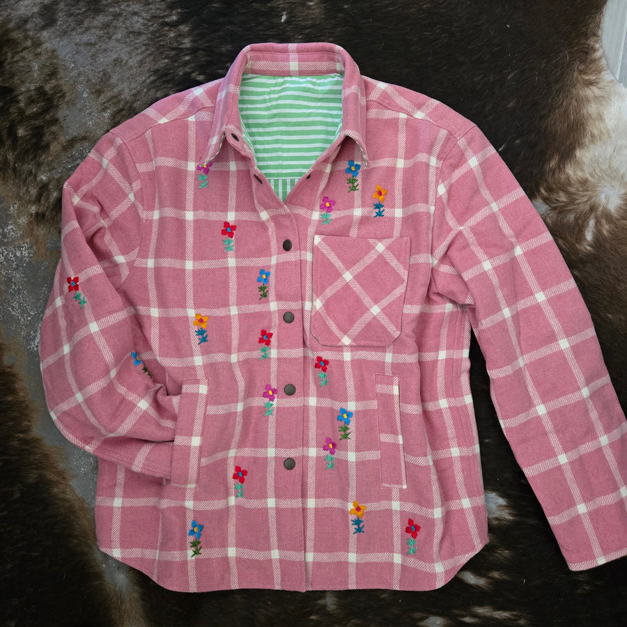 Chore Coat- Women's Embroidered Wool Check