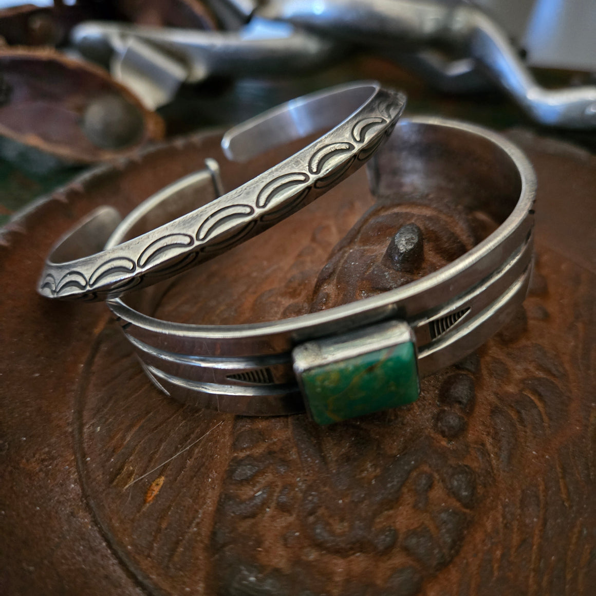 Cuff- Modernist Hand Crafted Sterling with Turquoise