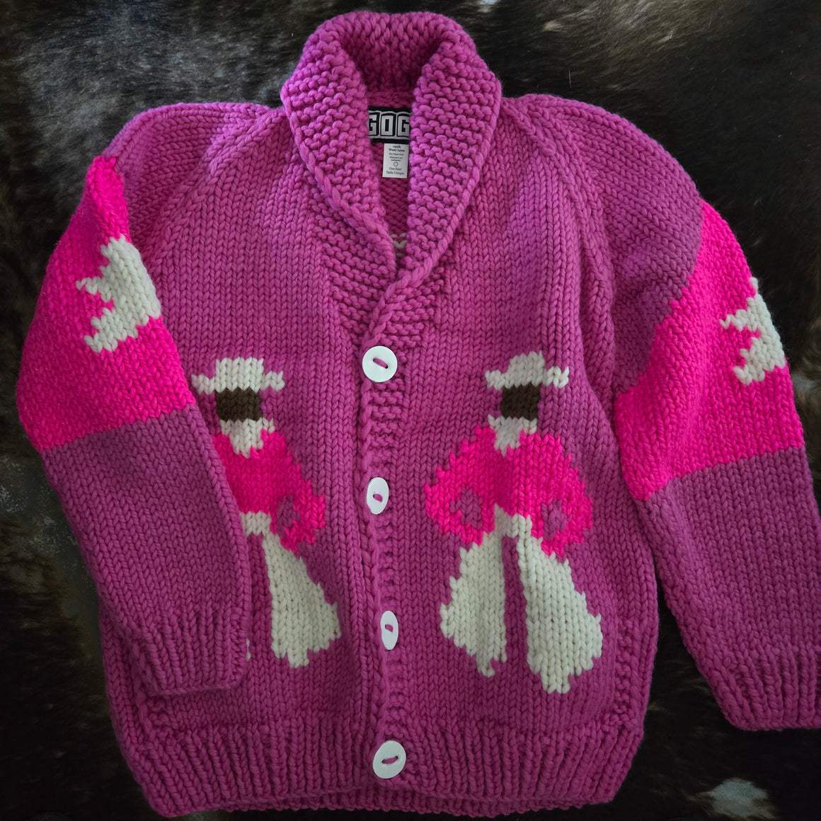 Cardigan- Handknit Cowboy Cardi (Raspberry)