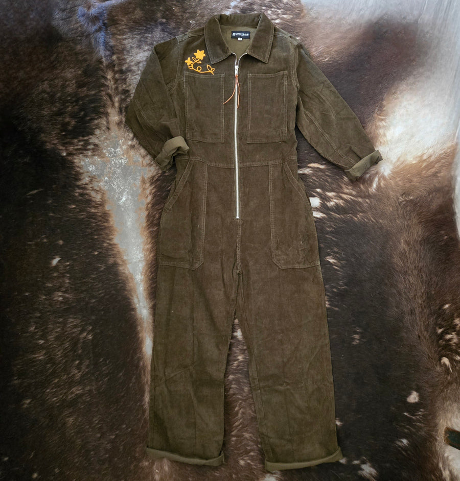Coverall- Chainstitched Olive Corduroy Field Bloom