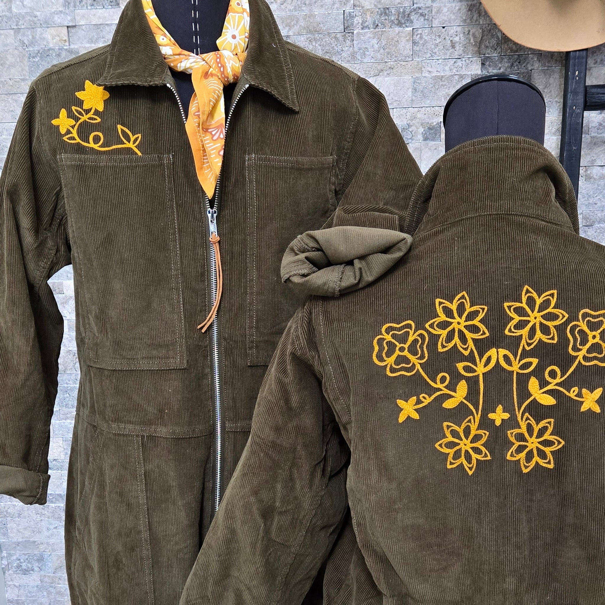 Coverall- Chainstitched Olive Corduroy Field Bloom