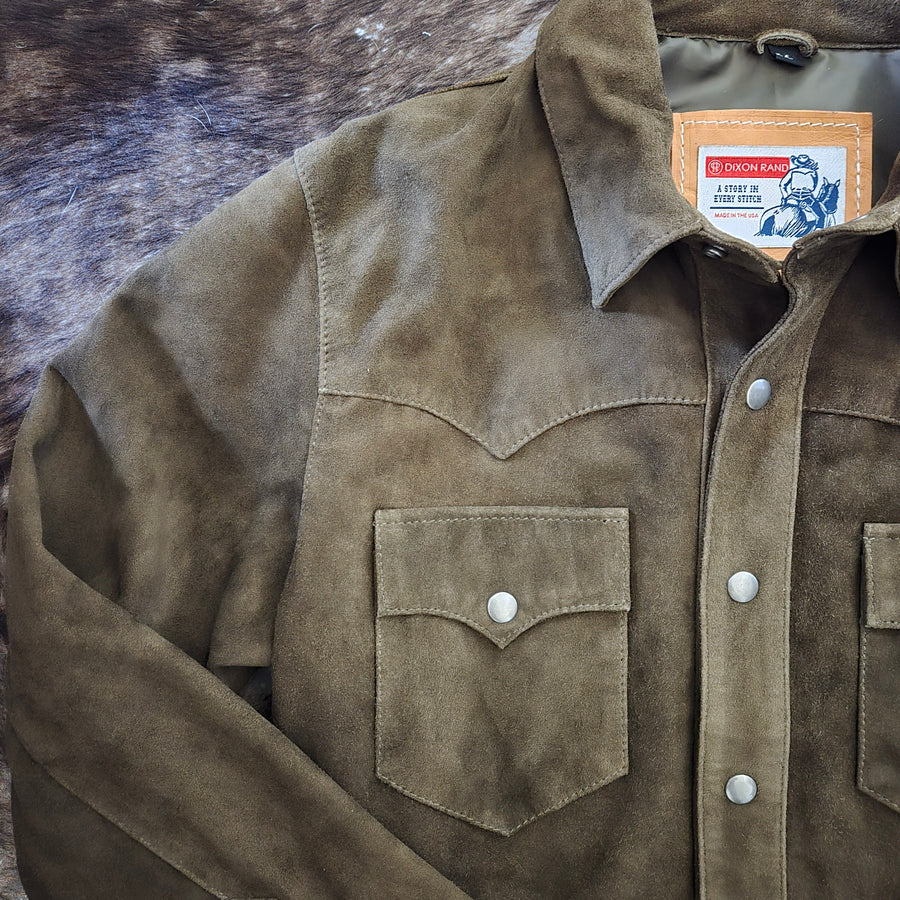 The Rancher- Suede Western Shirt Jacket (Olive)