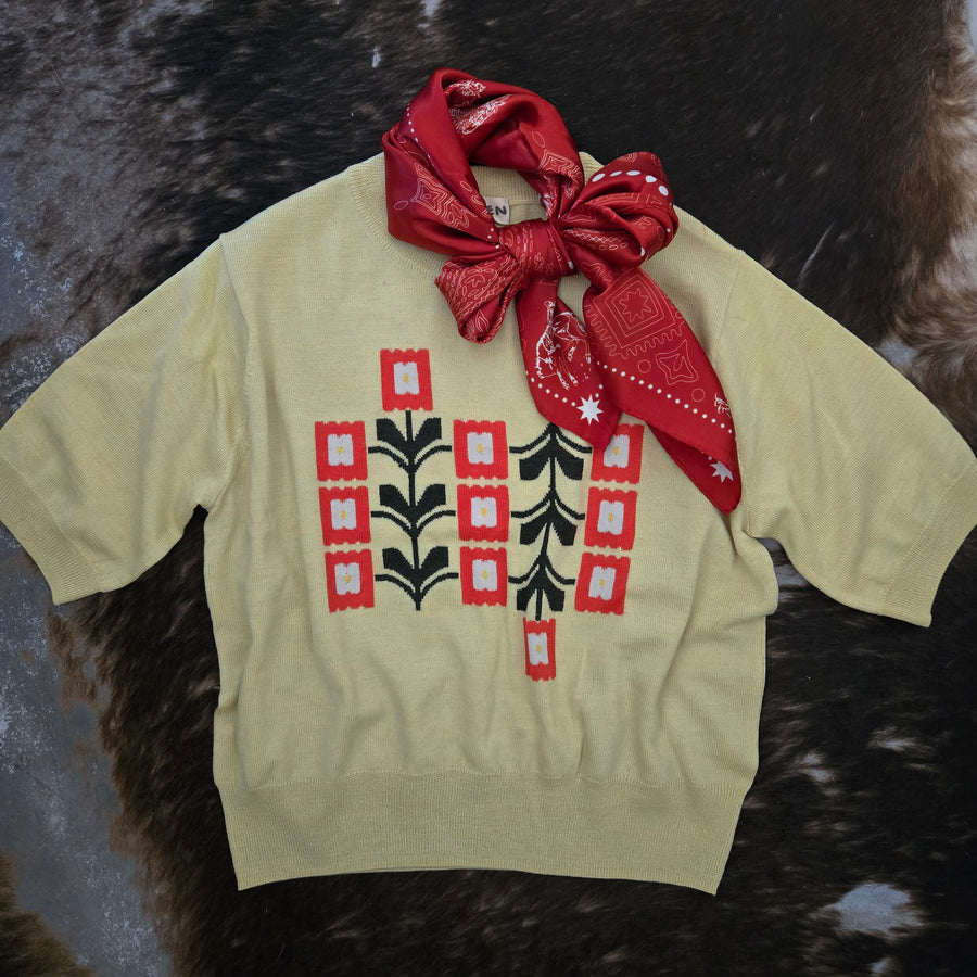 Crewneck- Women's Short Sleeve Blooming Vines (Marigold)