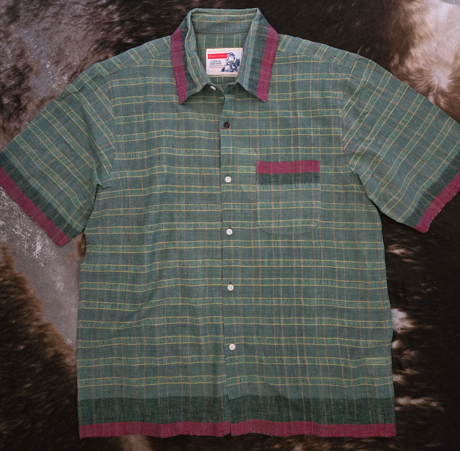 Camp Shirt- Short Sleeve Yarn Dyed Check (green)