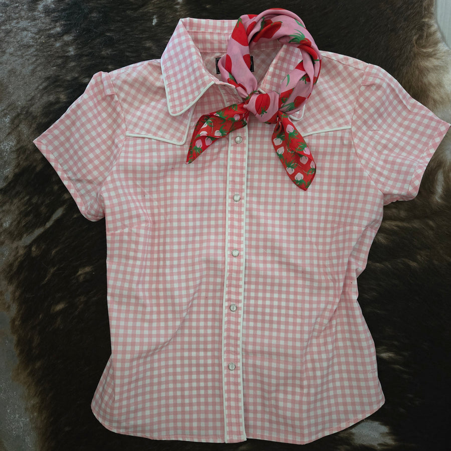 Reba- Women's Pink Gingham Short Sleeve Shirt