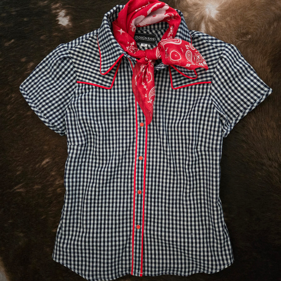 Reba- Women's Blue Gingham Short Sleeve Shirt
