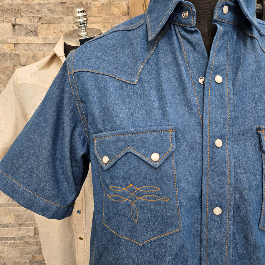 The Highwayman- Men's Short Sleeve Blue Denim Western Shirt