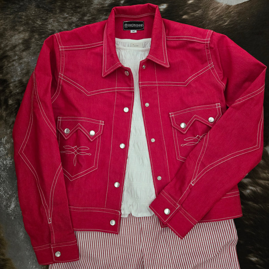 Queen Of Spades- Women's Red Denim Jacket