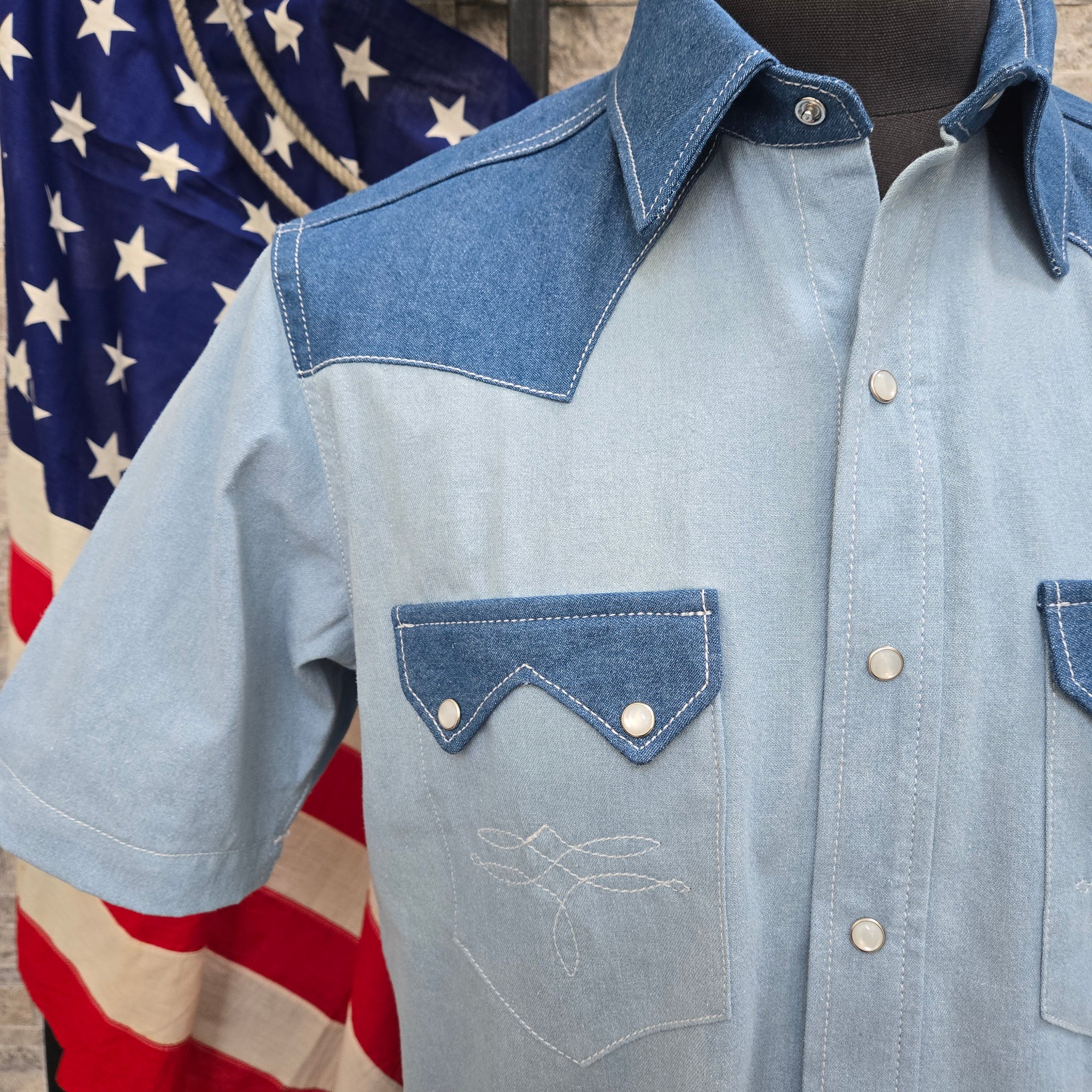 Summer Sky- Short Sleeve Bleached Denim