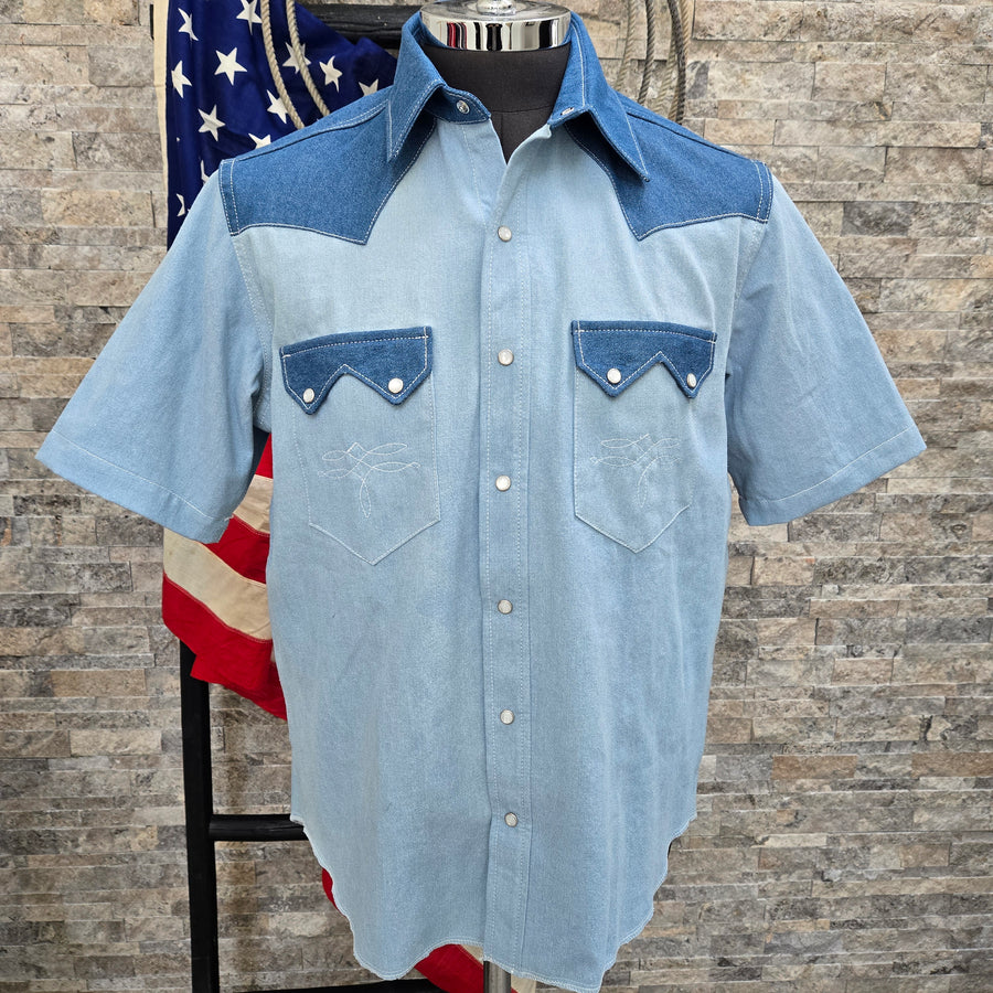 Summer Sky- Short Sleeve Bleached Denim