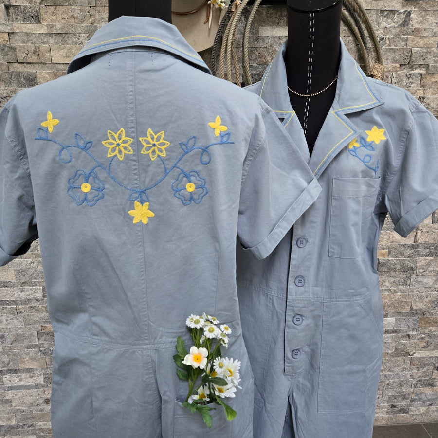 Coverall- Short Sleeve Chainstitch Floral