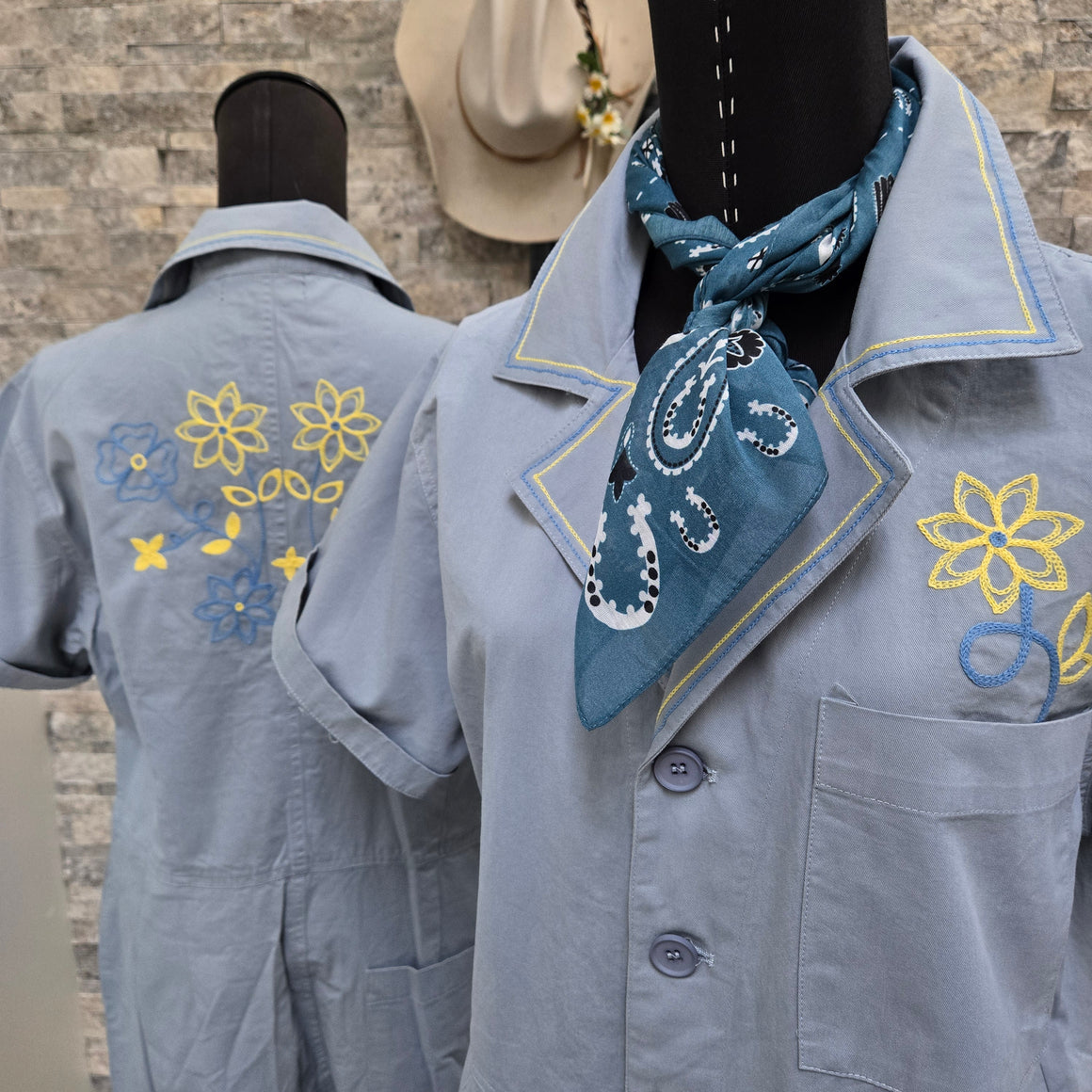 Coverall- Short Sleeve Chainstitch Floral