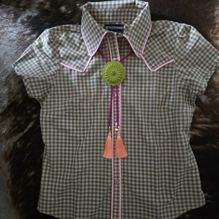 Reba- Women's Gingham Piped Short Sleeve Shirt