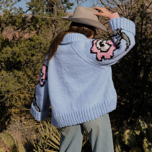 Cardigan- Handknit Floral Jacket (Blue Bird)