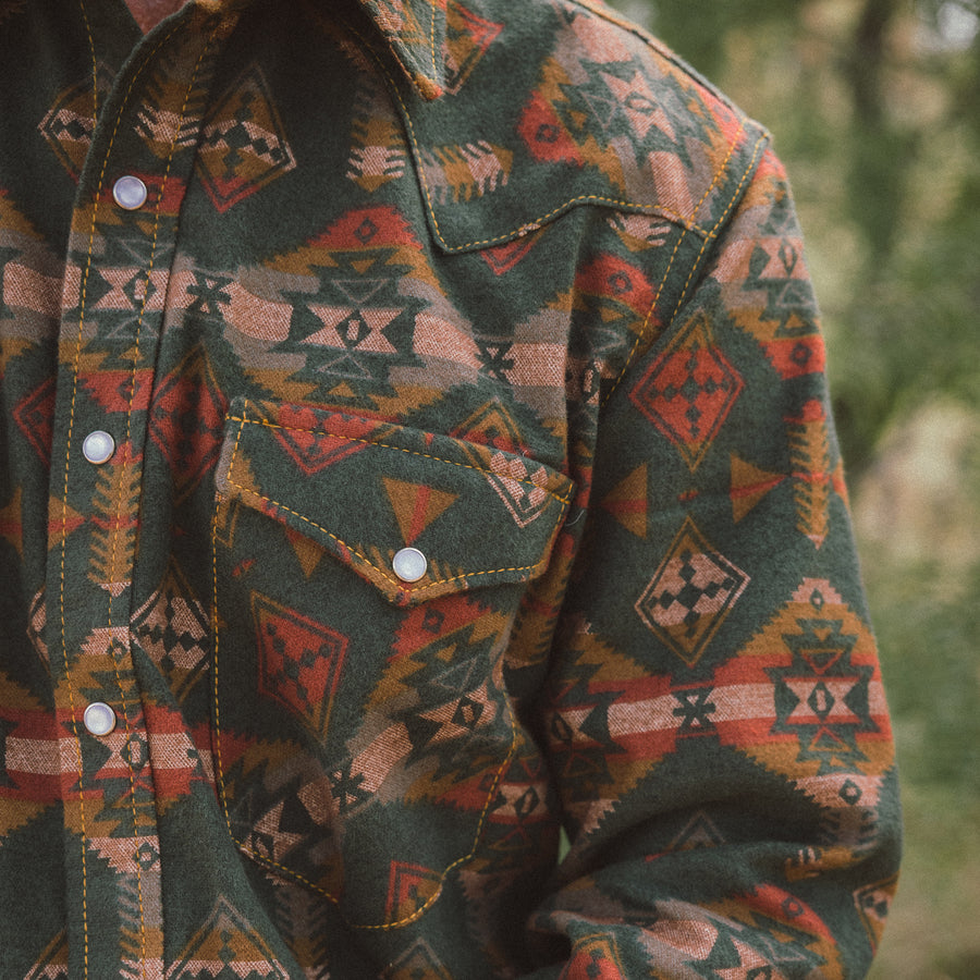 Southwest Showdown- Men's Flannel Long Sleeve Shirt (Pine)