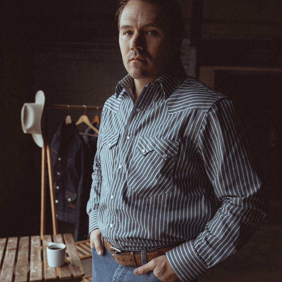 Saloon Stripe- Men's Luxury Stripe Western Shirt (Blue)