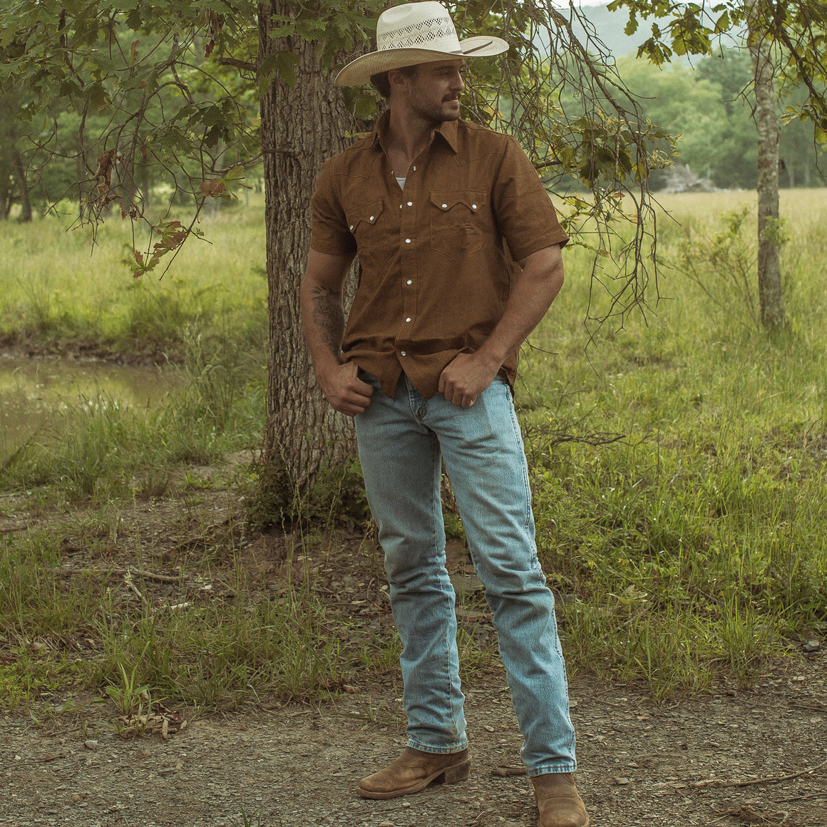 Highwayman- Short Sleeve Linen Blend (Spice)