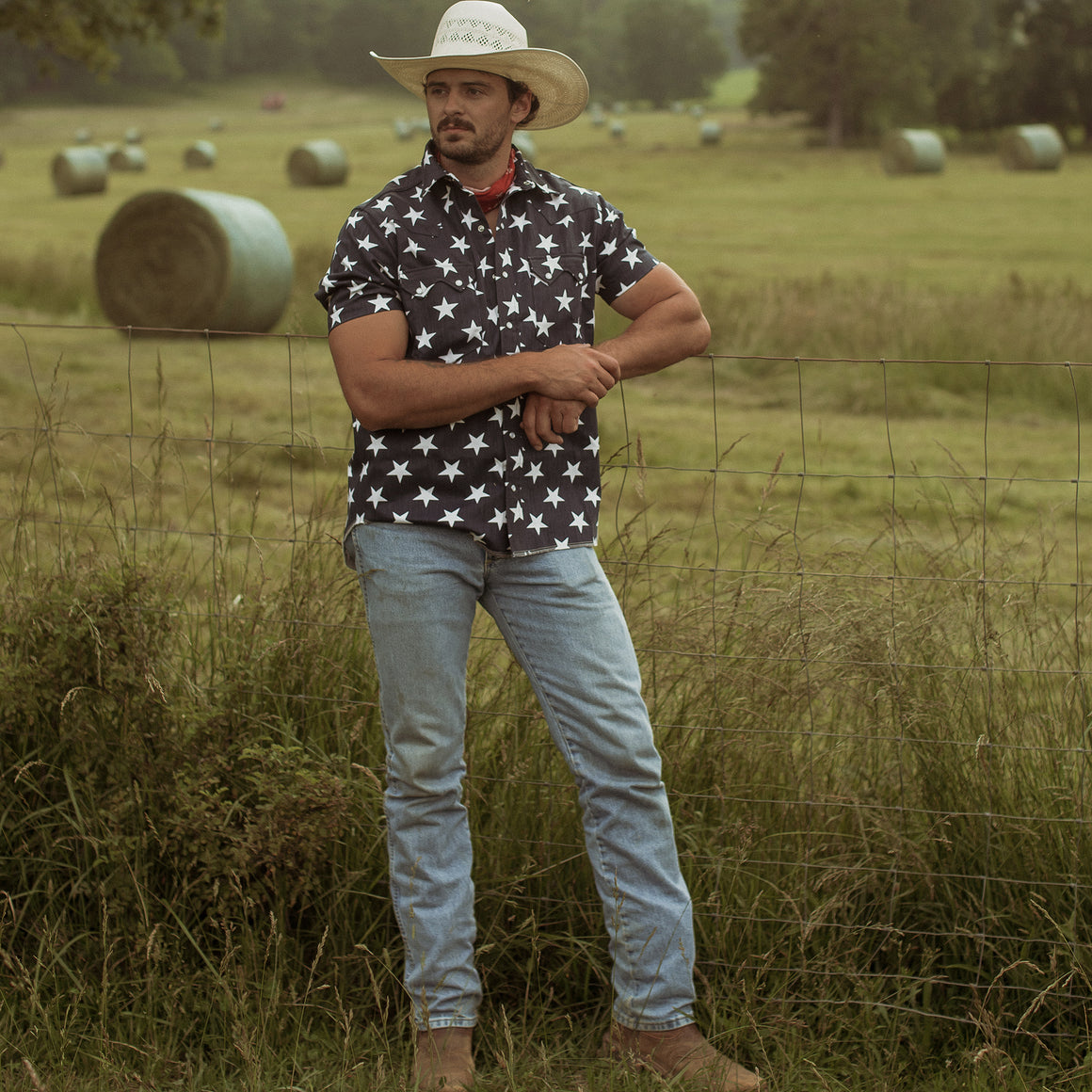 Shoot for the Stars- Men's Short Sleeve Cotton Western Shirt
