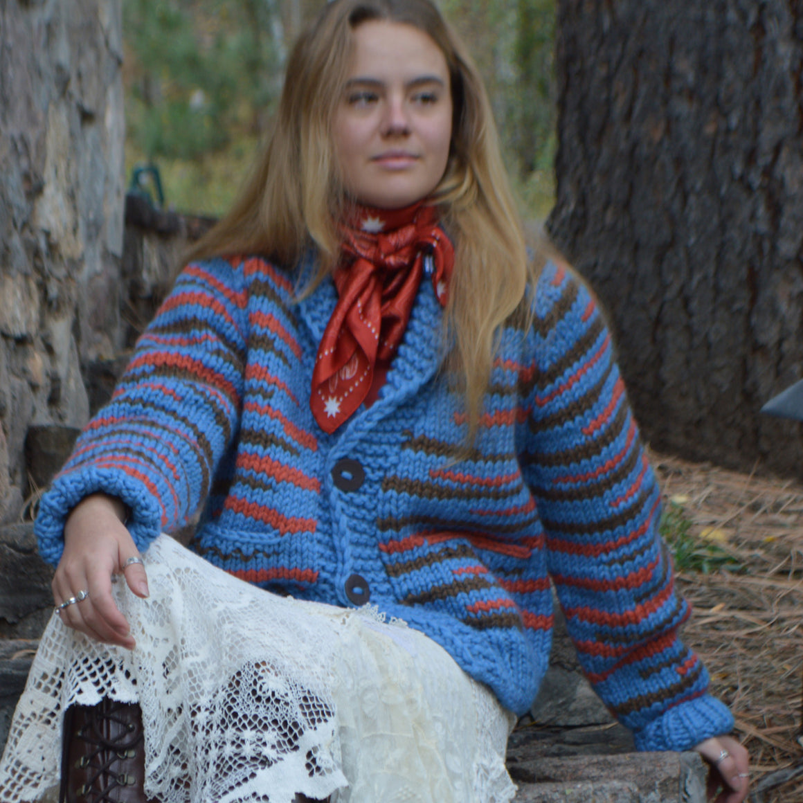 Cardigan-'No Waste' Handknit (Denim)