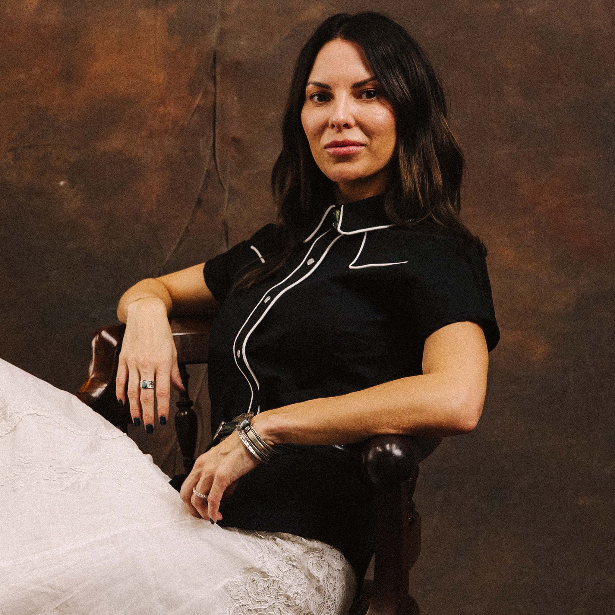 Reba- Women's Piped Short Sleeve Shirt (Black)