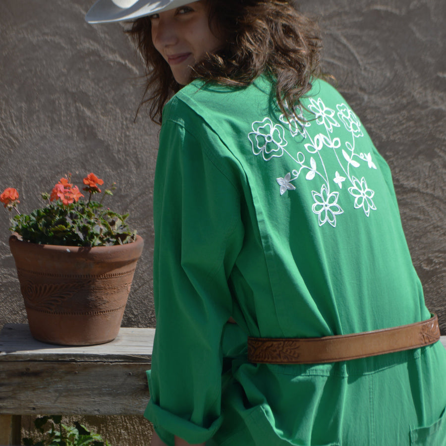 Coverall- Chainstitched Grass Green Field Bloom (sz.S & L)