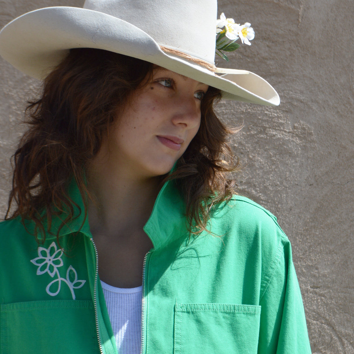 Coverall- Chainstitched Grass Green Field Bloom (sz.S & L)