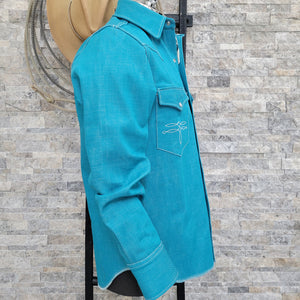 The Rambler- Men's Bootstitched Turquoise Selvedge Denim Shirt