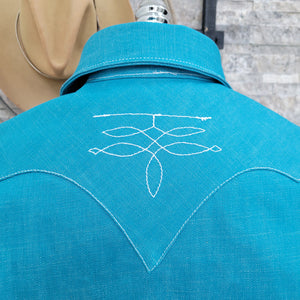 The Rambler- Men's Bootstitched Turquoise Selvedge Denim Shirt