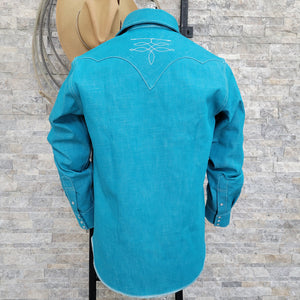 The Rambler- Men's Bootstitched Turquoise Selvedge Denim Shirt