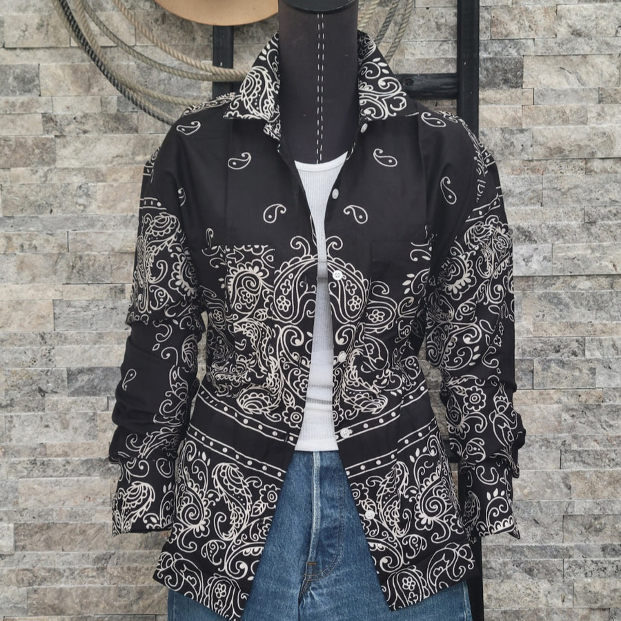 Lounge Set- Women's 2 pc Black Bandana Print