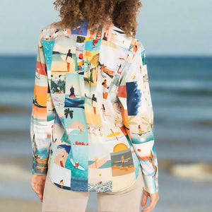 Silk Blouse- Surfer Photo Print