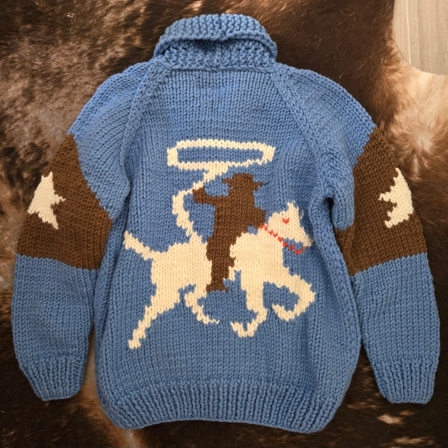 Cardigan- Handknit Cropped Cowboy Cardi (Denim)