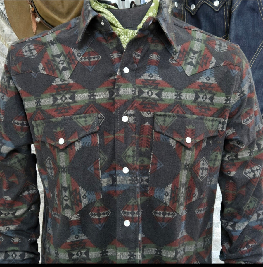 Southwest Showdown- Men's Flannel Long Sleeve Shirt (Navy)